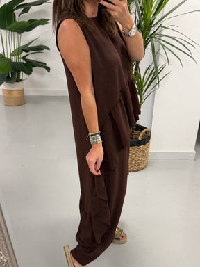 Valentina Hi Low Frill Two Piece - Chocolate