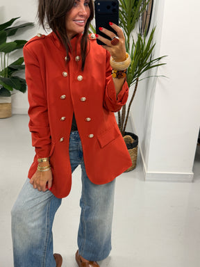 Military Ruched Sleeve Blazer - Terracotta