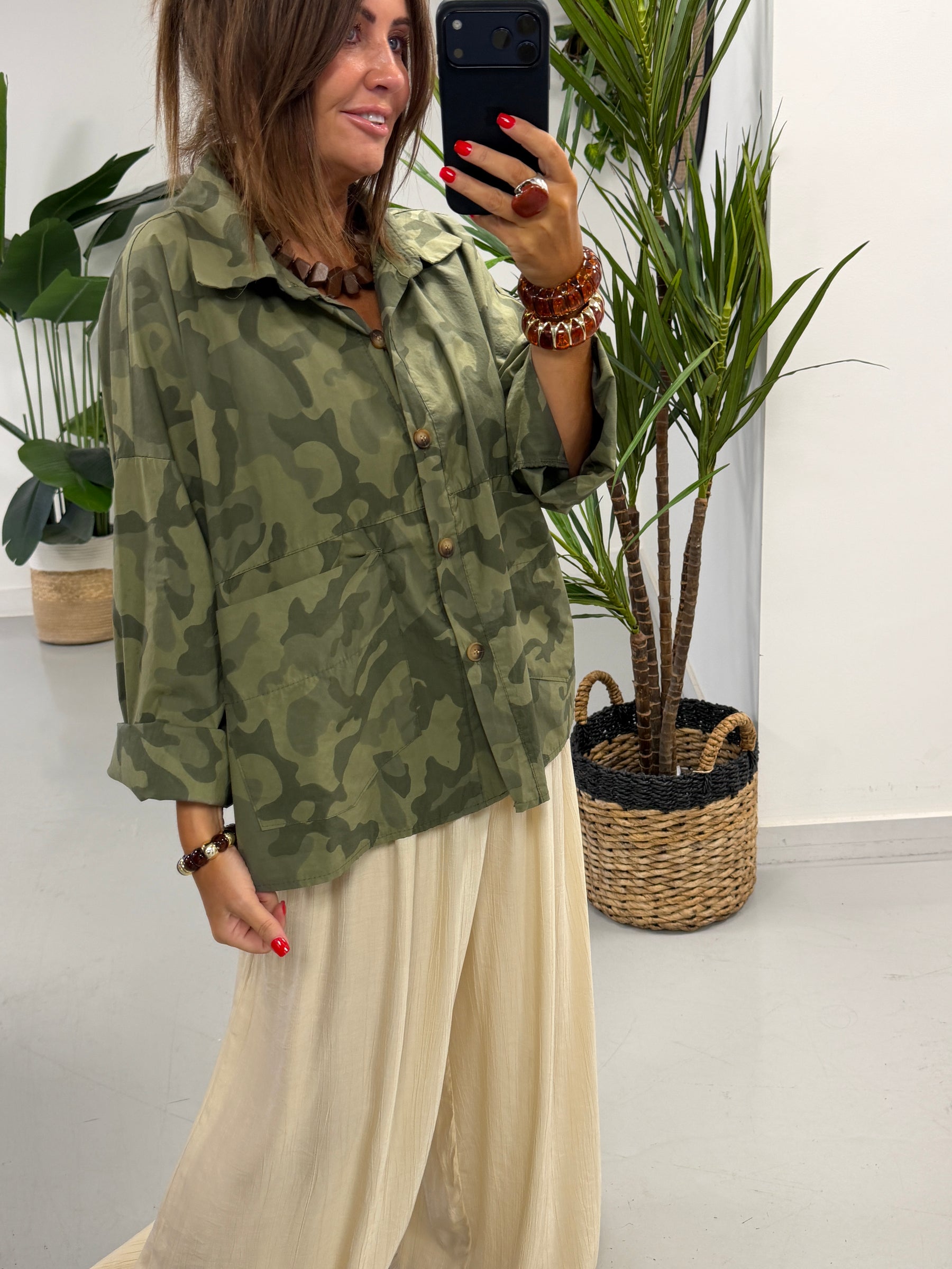 The Retro Camo Shacket - Mid Khaki