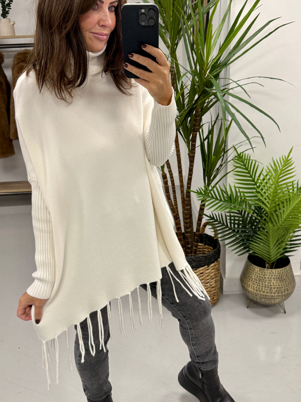 The Roll Neck Fringed Knit - Buttercream