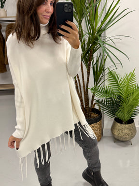 The Roll Neck Fringed Knit - Buttercream