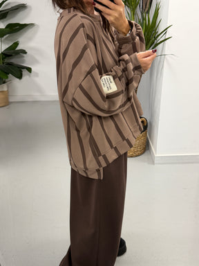 Sunset Stripe  “Life Isn’t Perfect” Sweater - Chocolate/Light Chocolate