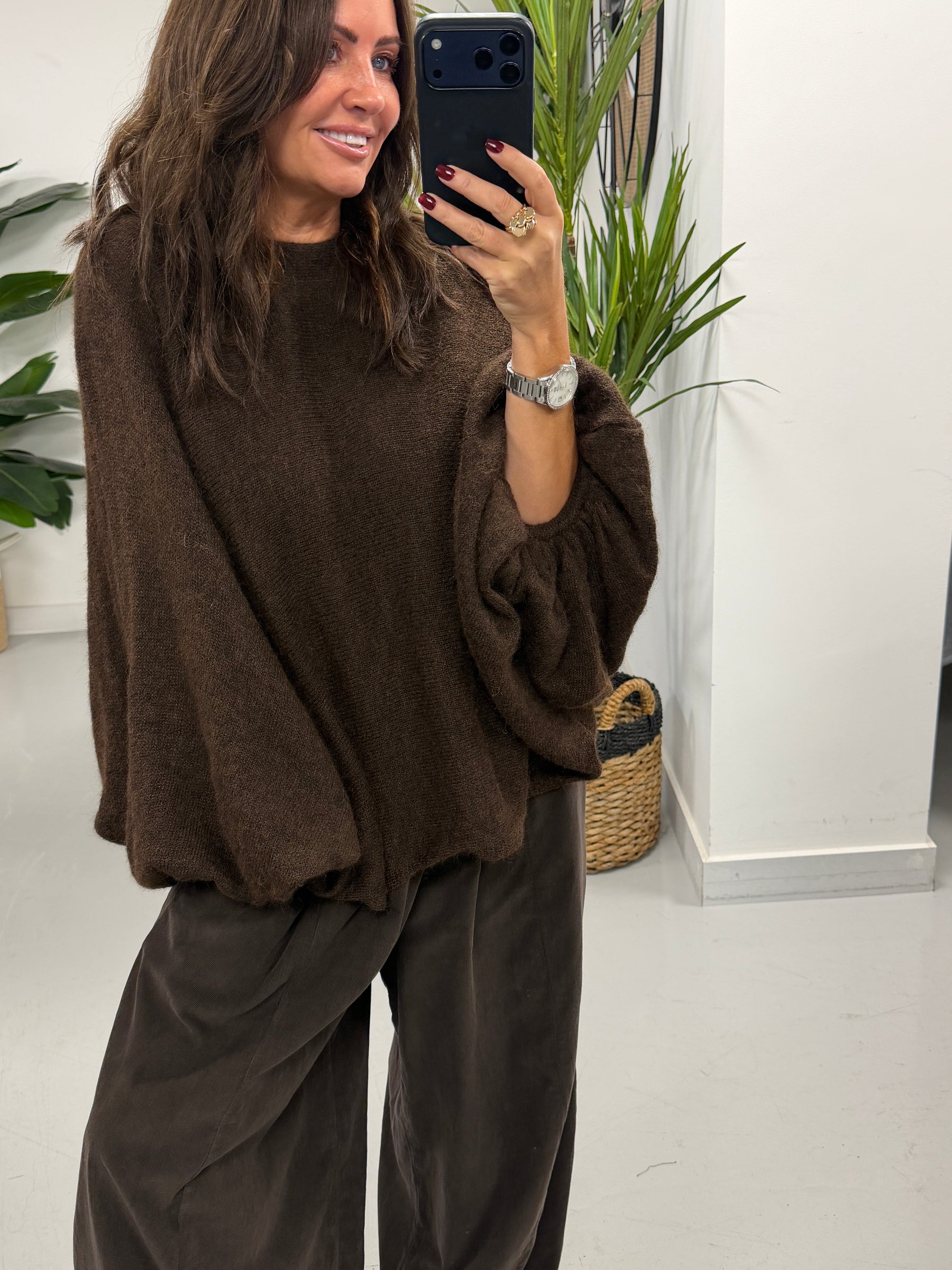 Zeta Otto Chunky Sleeve Knit - Chocolate (Size 10-18)