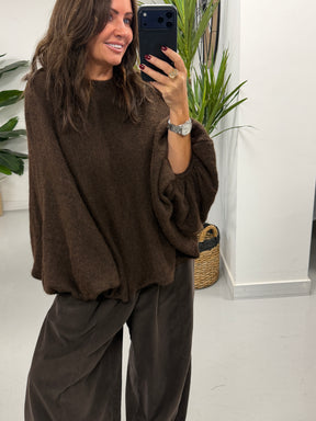 Zeta Otto Chunky Sleeve Knit - Chocolate (Size 10-18)