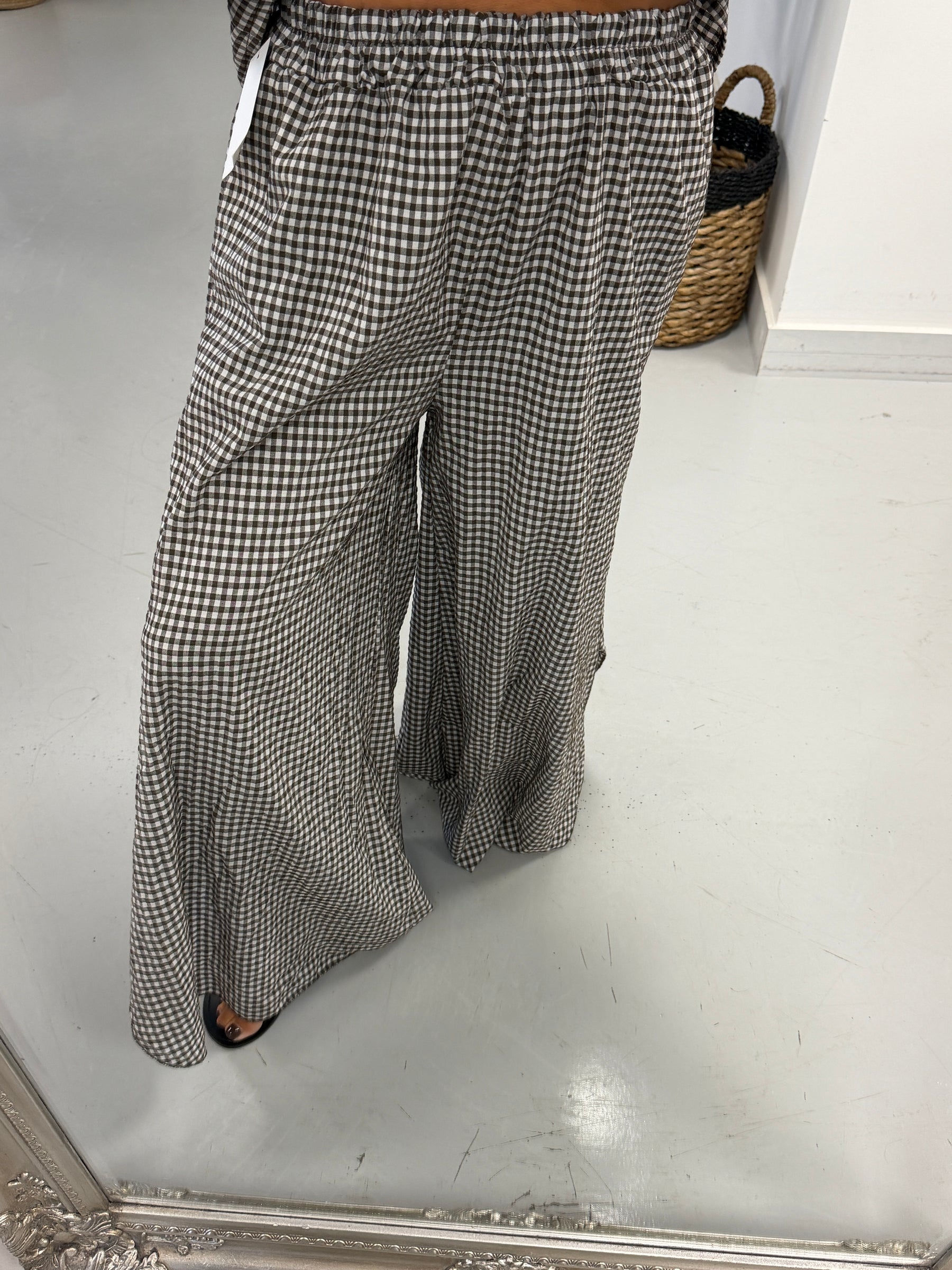 The Gingham Split Wide Leg Trousers - Chocolate