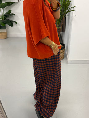 The Autumn Check Balloon Trousers - Rust/Navy