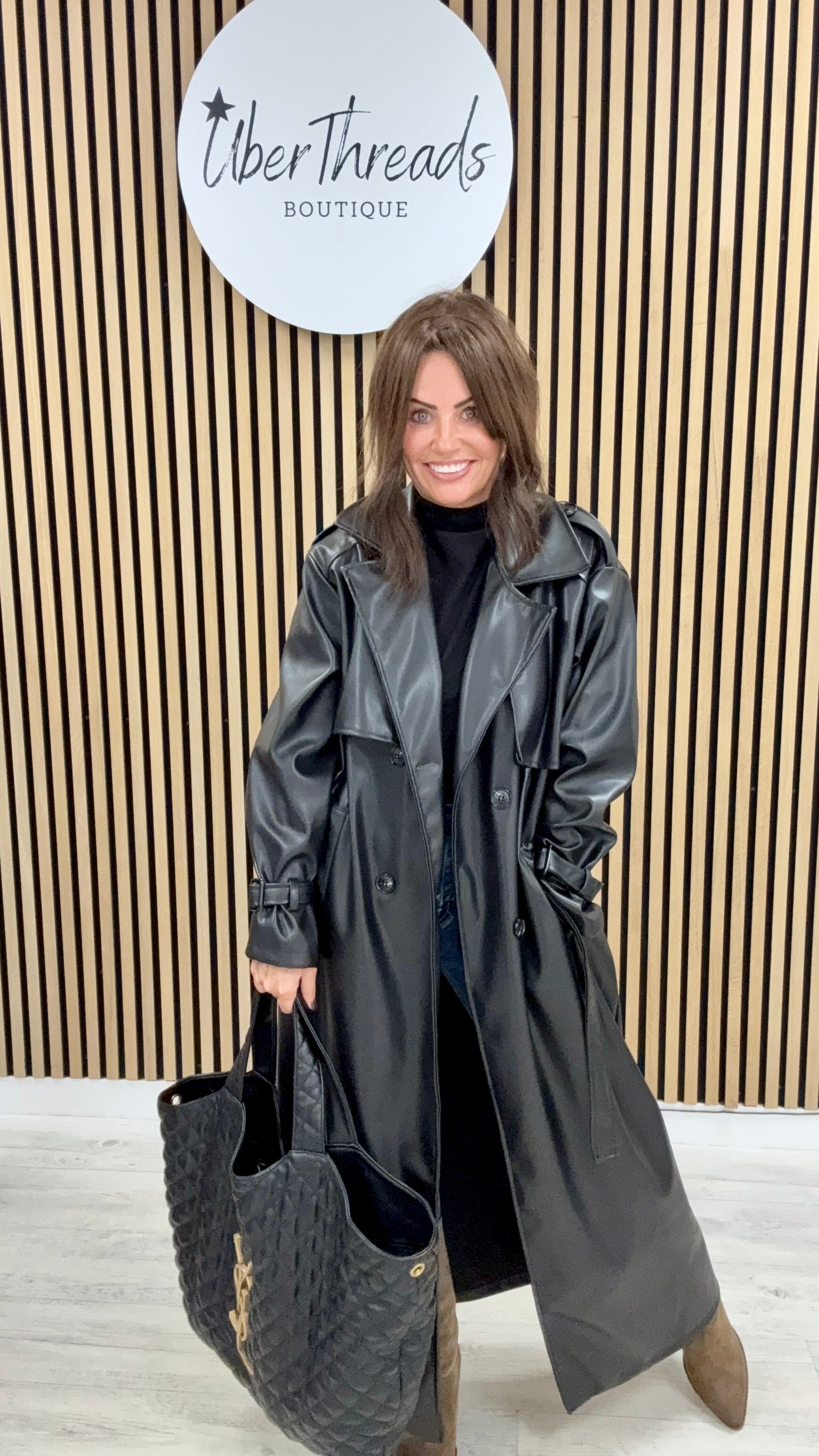 Chelsea PU Trench Coat - Black