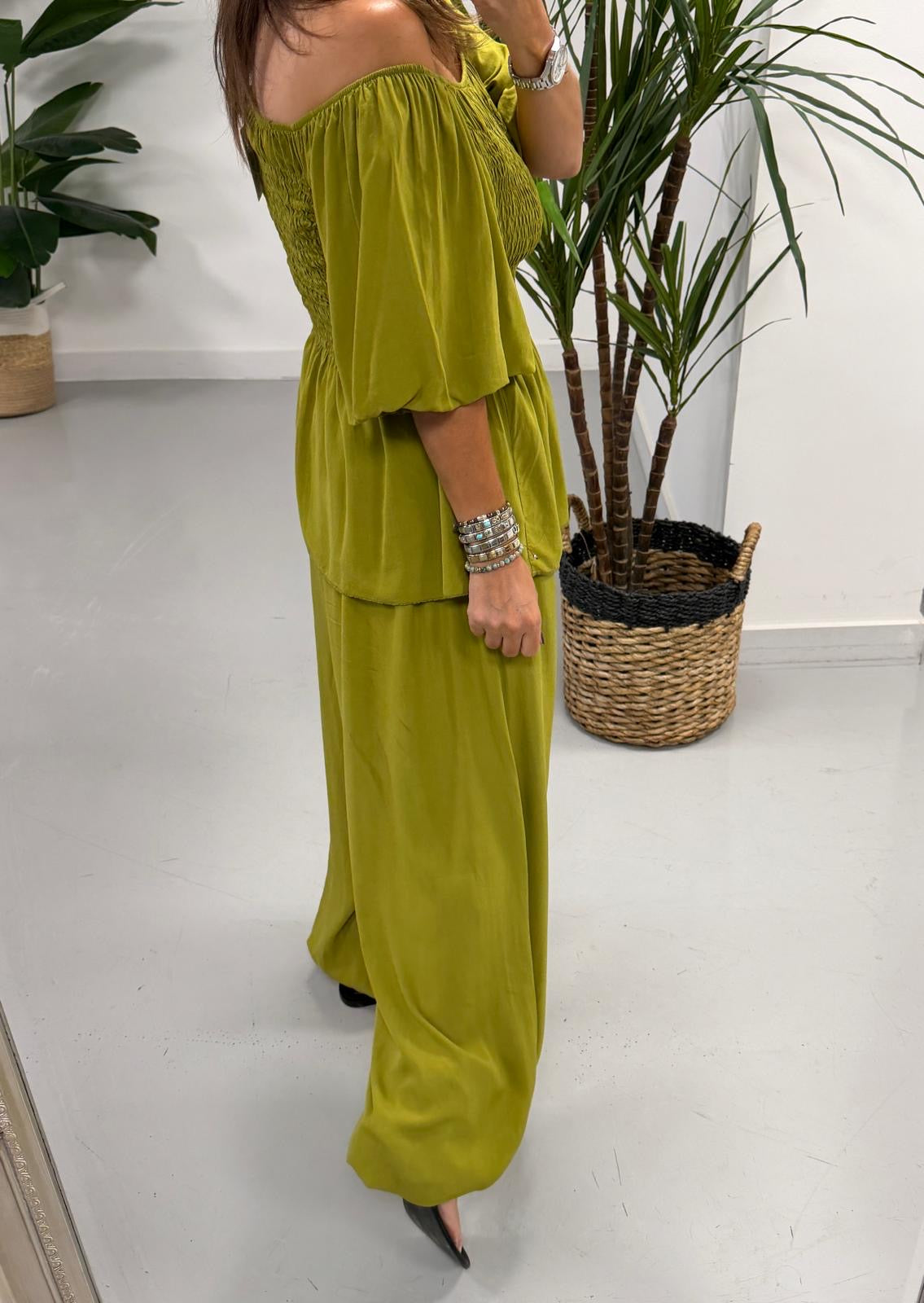 The LuLu Puff Sleeve Bardot - Pistachio