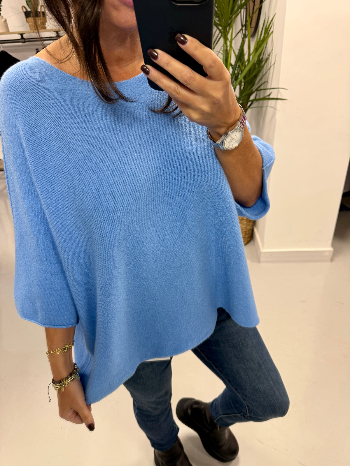 Gracie Crop Sleeve Knit - Cornflower