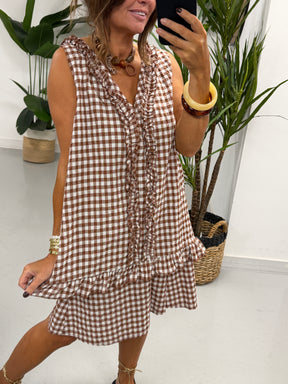 Gingham Elasticated Waist Shorts - Light Chocolate
