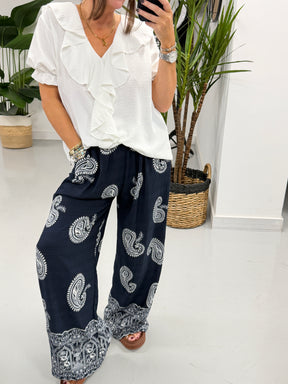 The Paisley Wide Leg Trouser - Navy