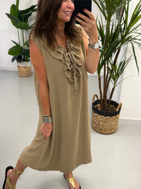 Luna Double Ruffle Dress - Camel