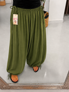 The Crinkle Side Tie Balloon Trousers - Khaki