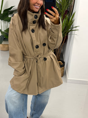 Faux & Fierce PU Trench Jacket - Camel