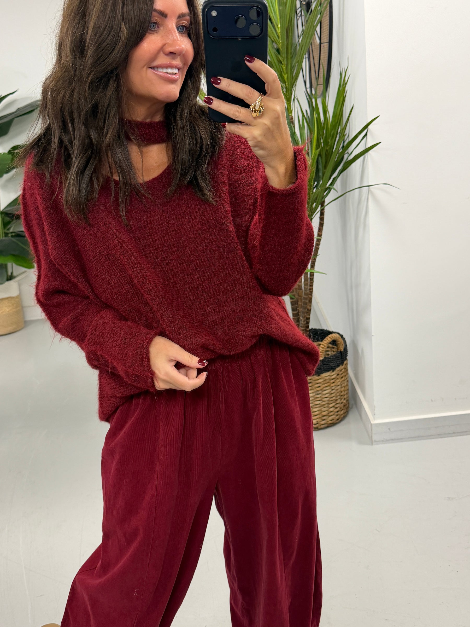 Slash Neck Knit  - Wine (Size 10-16)
