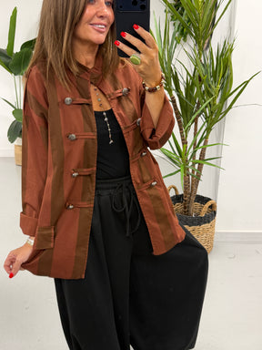 Bailey Wide Stripe Military Jacket - Rust