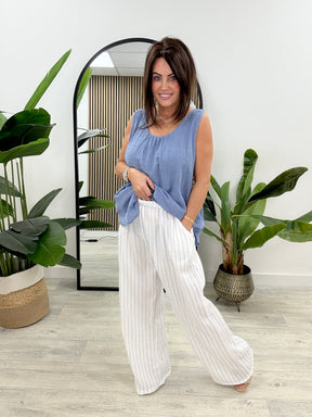 Valencia Stripy Trousers - Blue Stripe