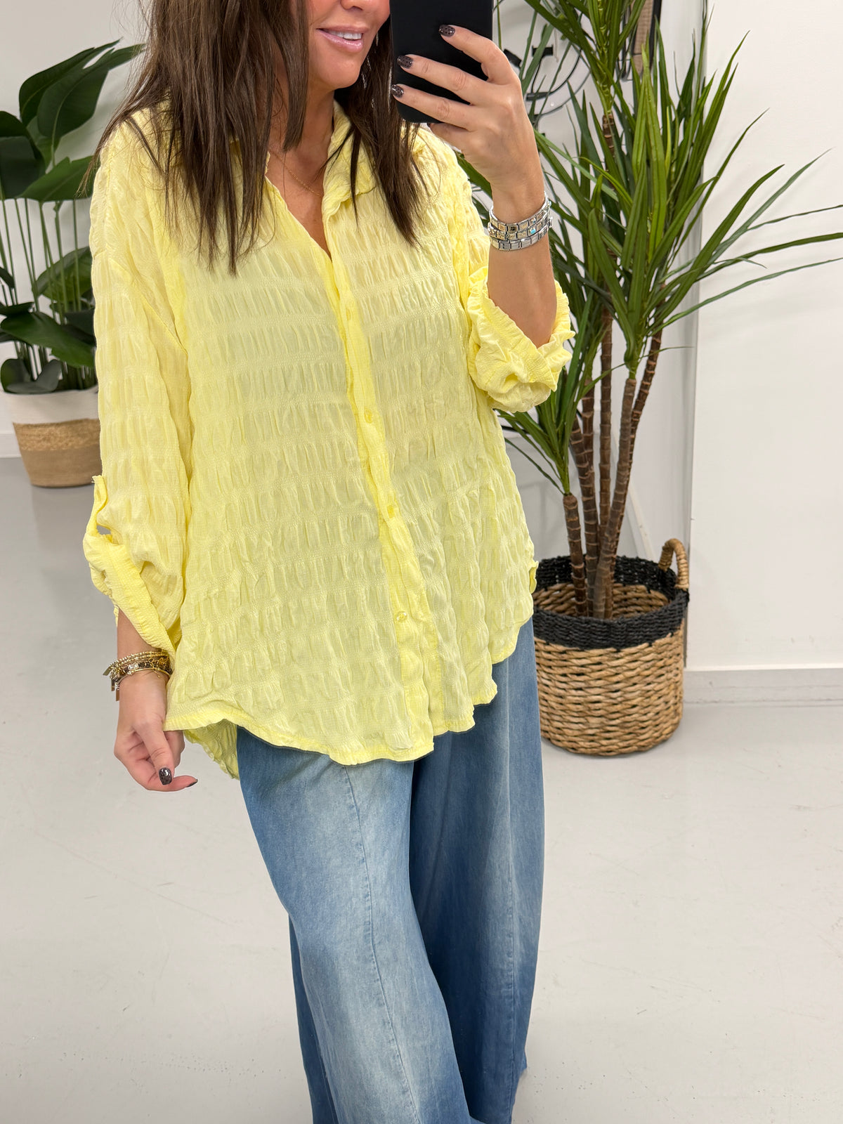 Crinkle Baby Gingham Blouse - Yellow