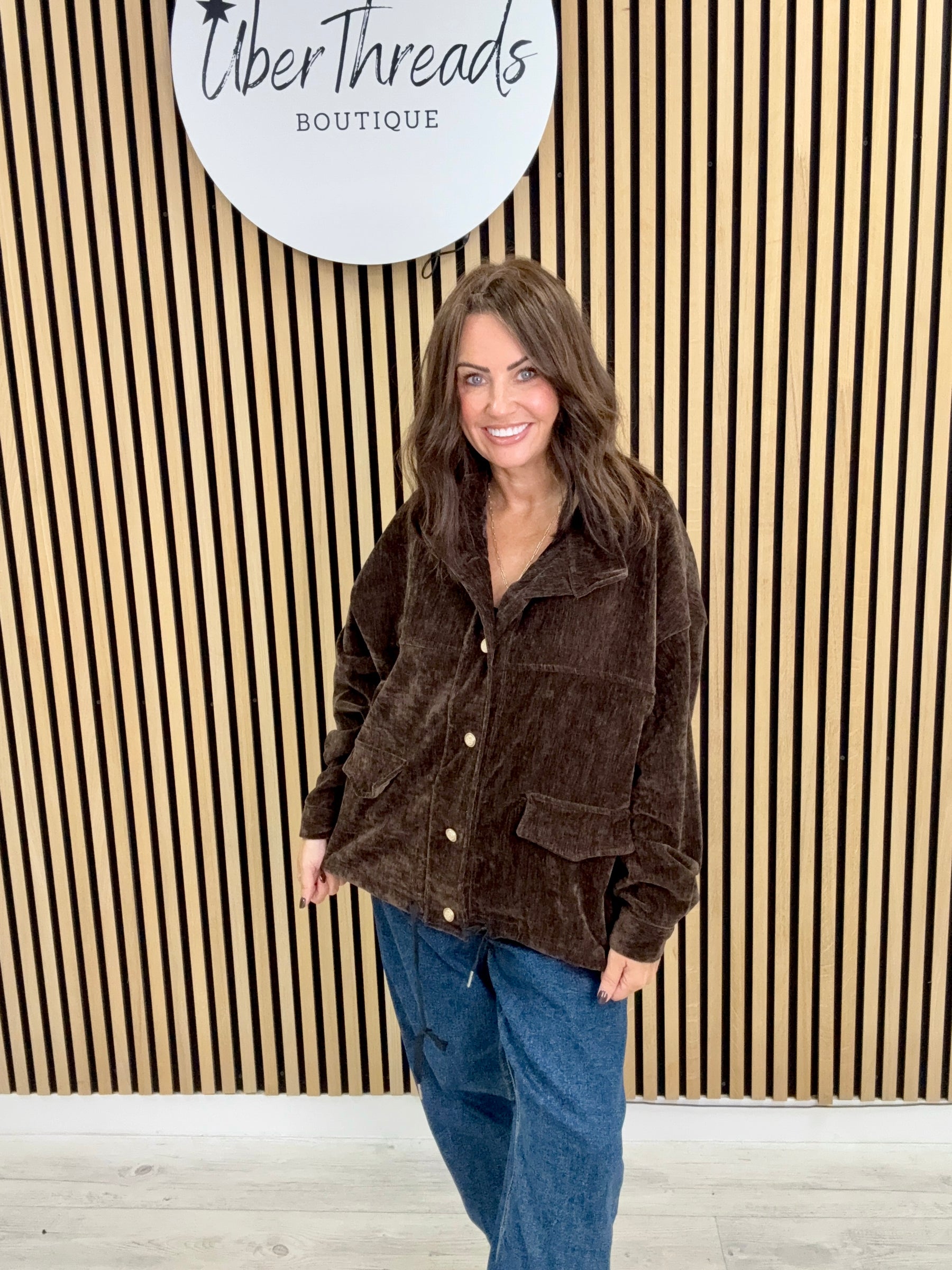 Ranch Funnel Neck Button Jacket  - Chocolate