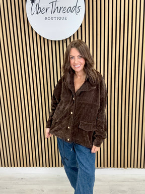 Ranch Funnel Neck Button Jacket  - Chocolate