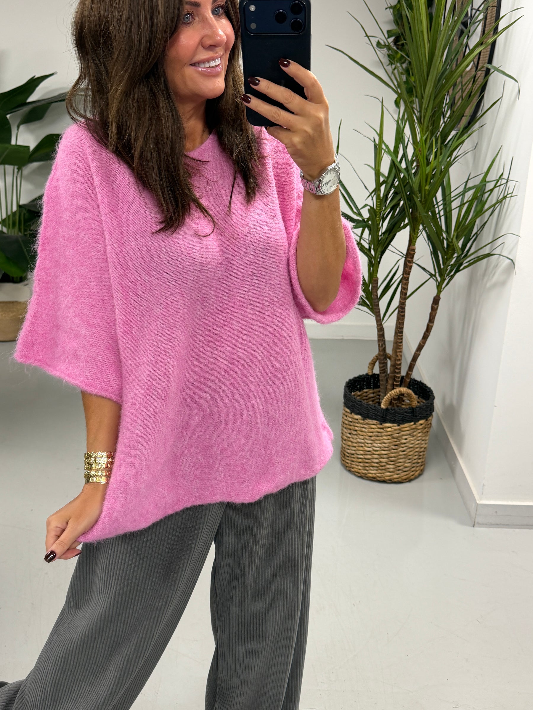 Sofia Soft Knit Crop Sleeve Knit Jumper - Bubble Gum Pink (Size 10-16)