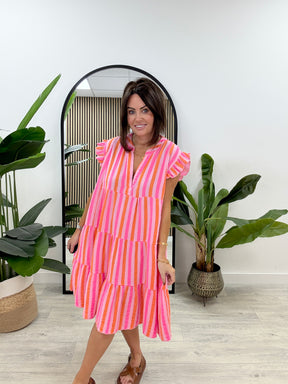 Valencia Tunic Dress -Neon Pink/Orange