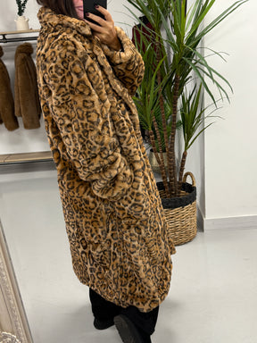 The Safron Longline Faux Fur Coat - Leopard (Size 12-14)