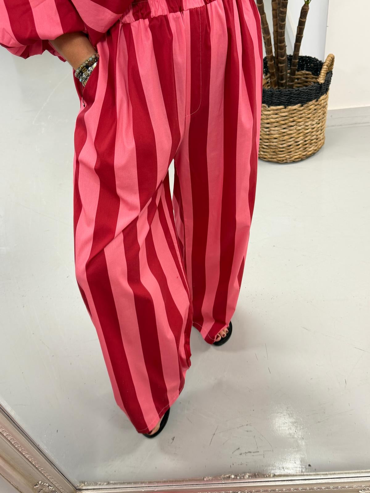 Sugar Rush Barrel Stripe Trousers - Red/Pink