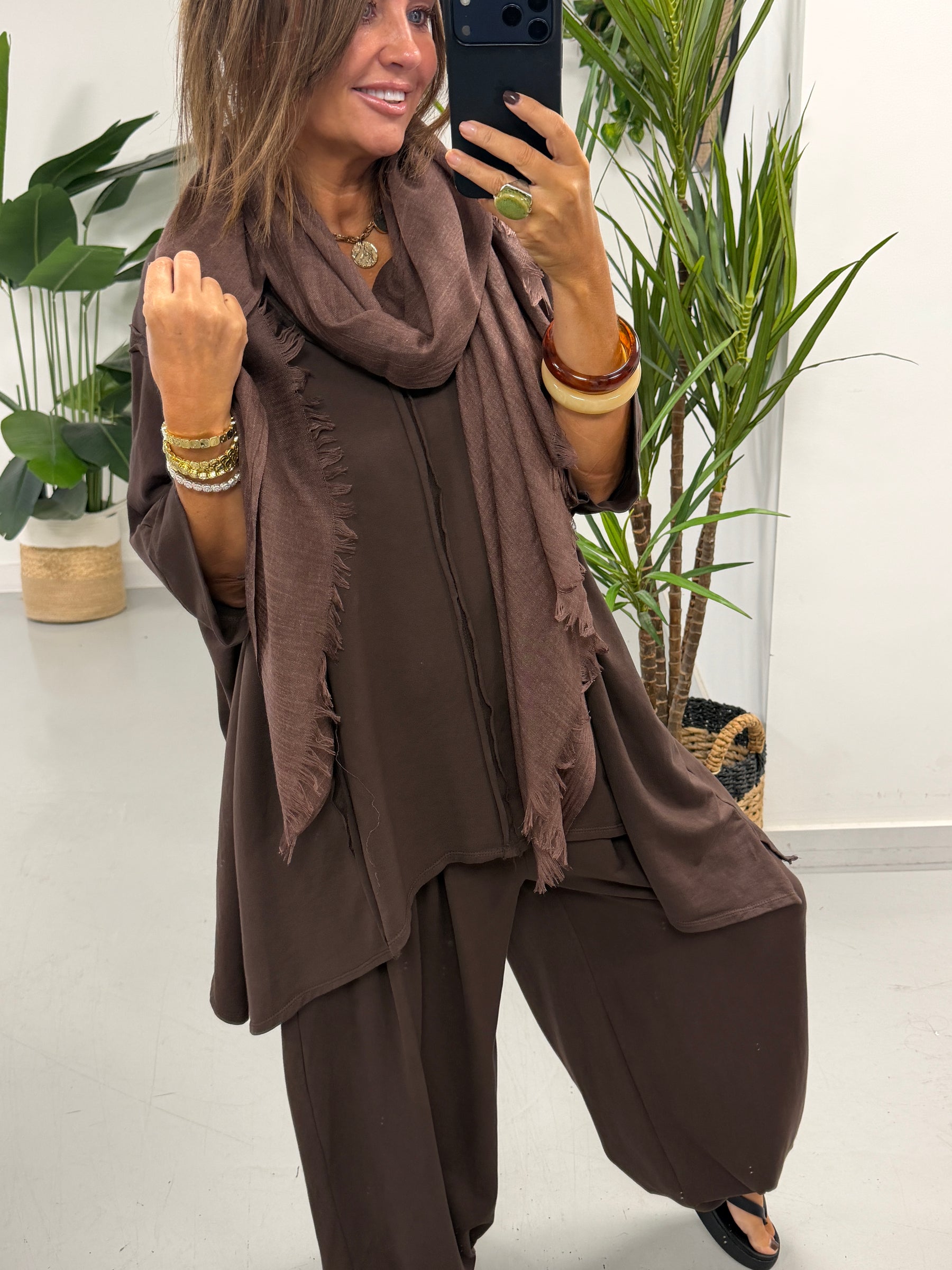 The Freestyle Slouch Handkerchief Hem Sweat - Chocolate