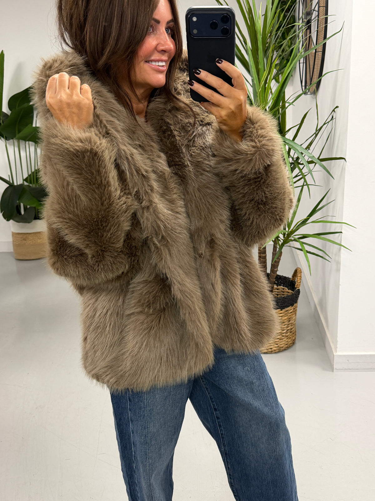 The Nova Hooded Faux Fur - Light Chocolate (Size 12-16)