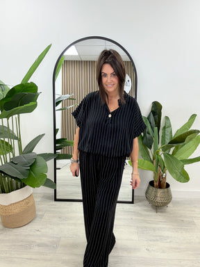 Brinley Button Pinstripe Co-Ord - Black