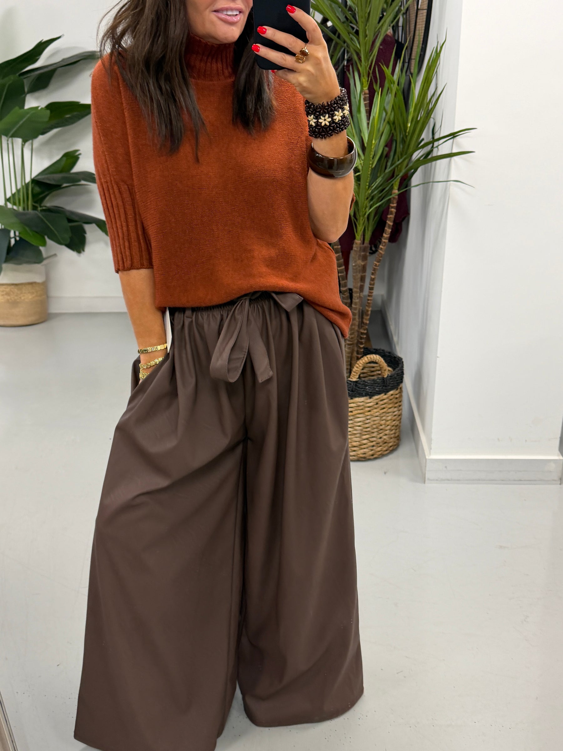 Faux & Fierce PU Wide Leg Trouser - Chocolate