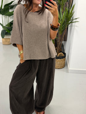 Gracie Crop Sleeve Knit - Oatmeal