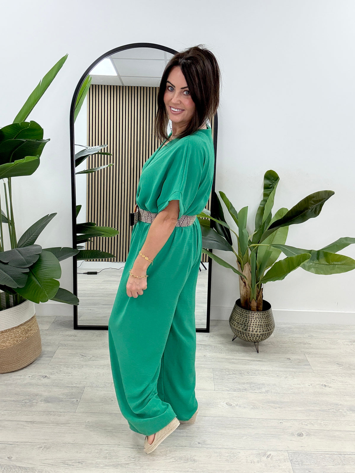 The Novara Belted Jumpsuit - Emerald