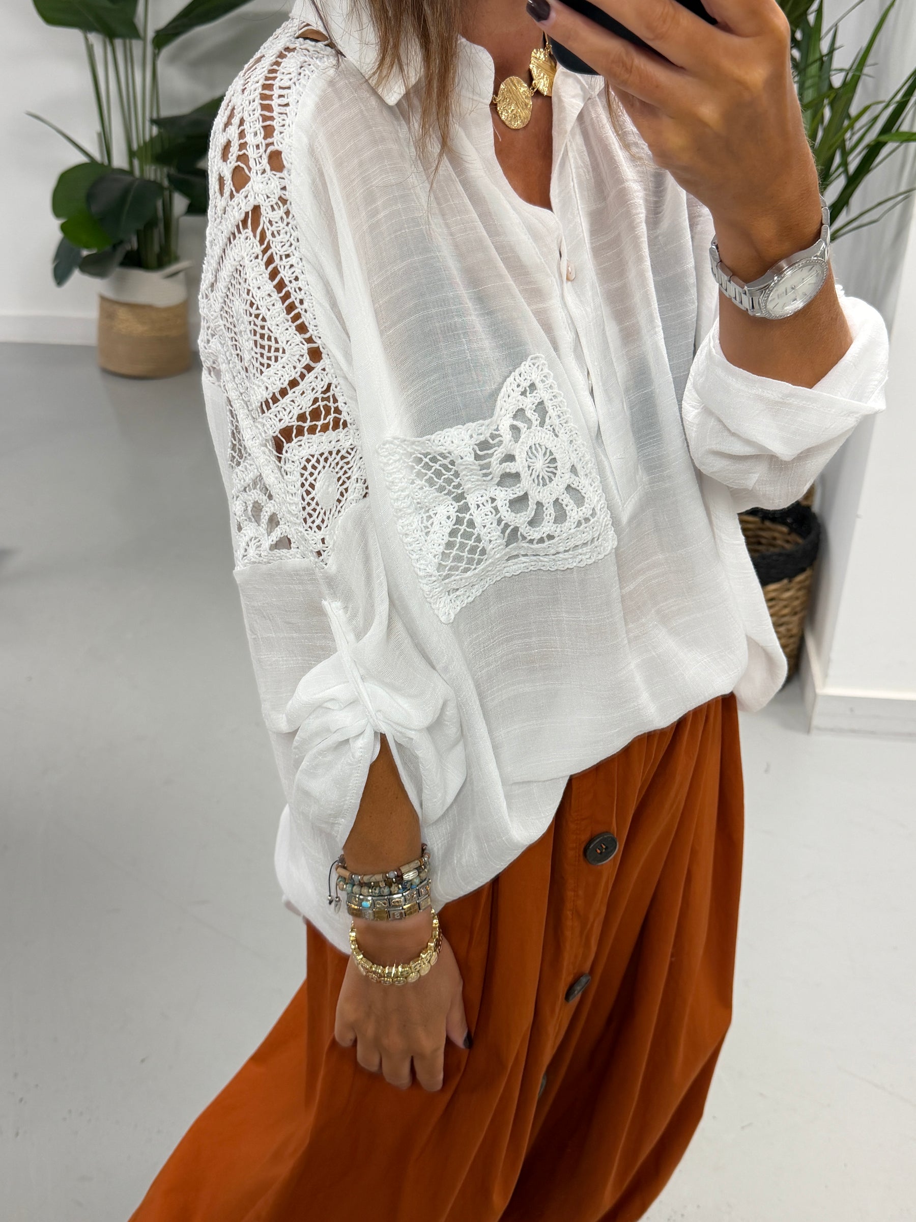 Crochet Pocket Hi Lo Tunic - White