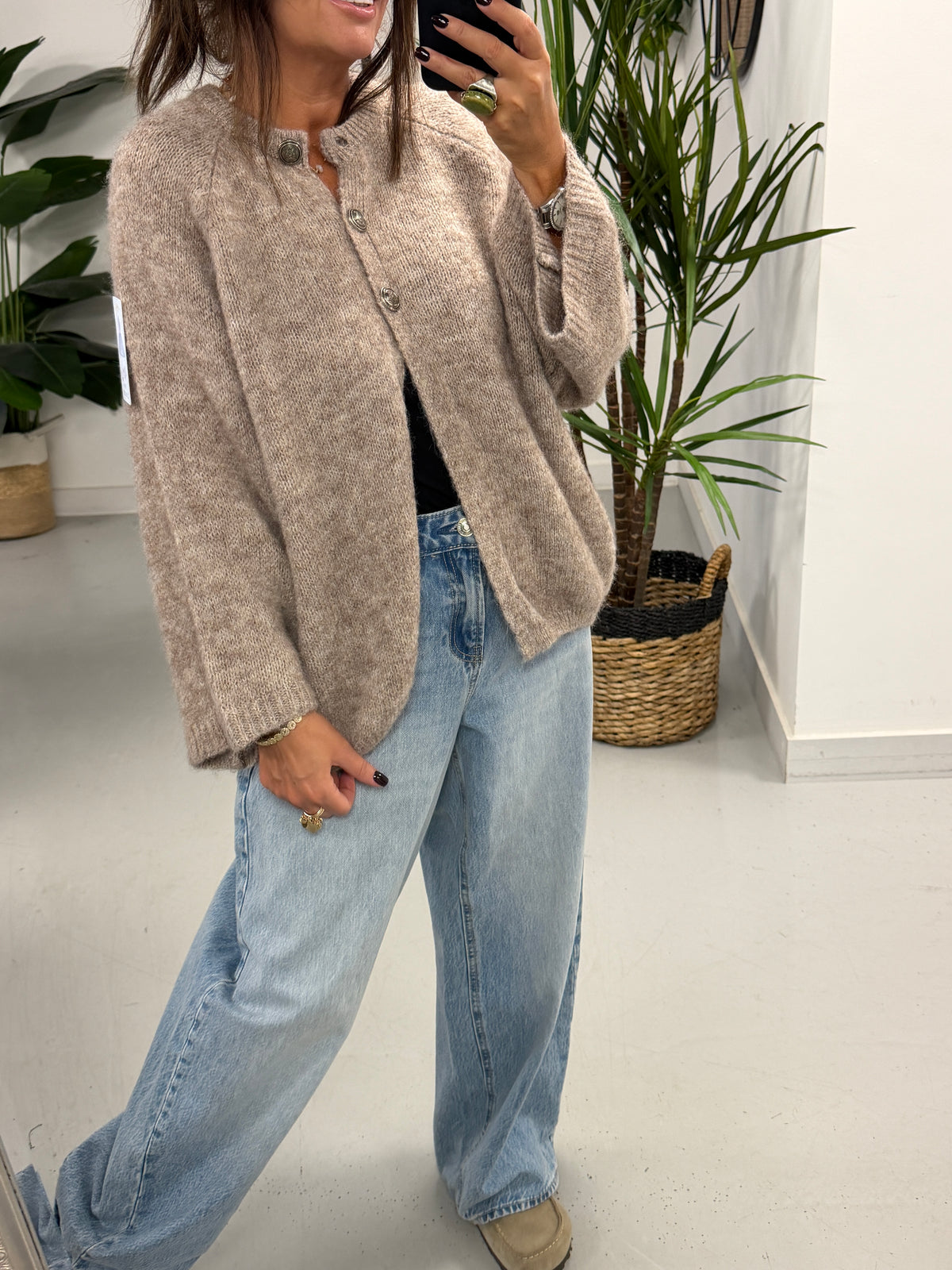 The Portobello Military Button Cardigan - Oatmeal