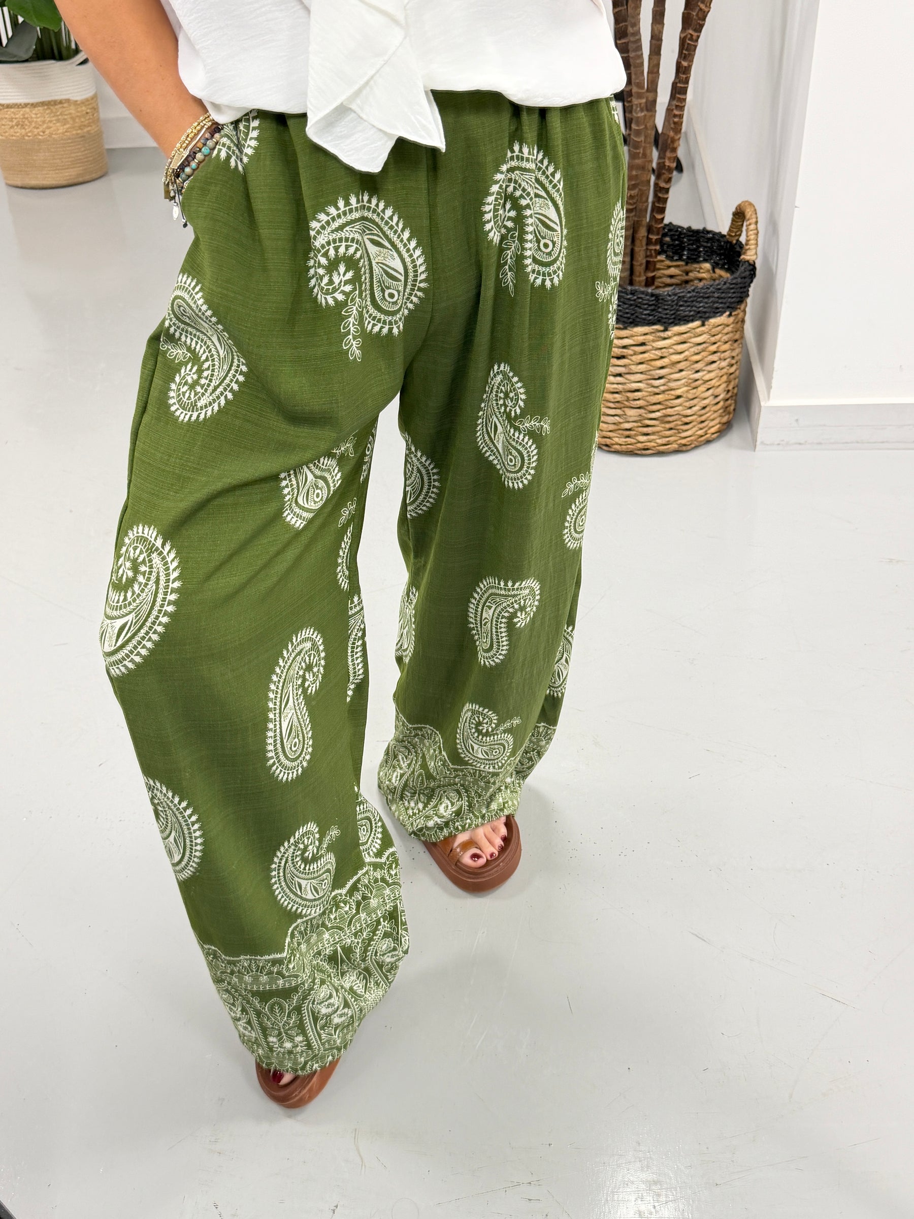 The Paisley Wide Leg Trouser - Khaki