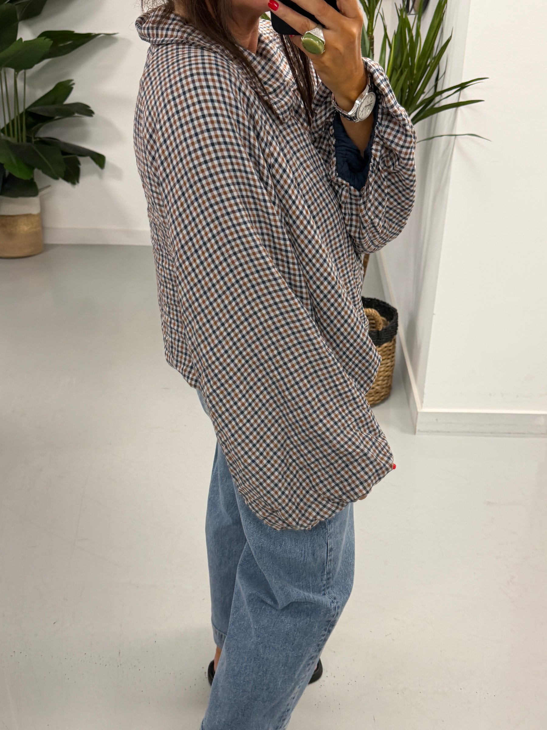 The Plaid Slouchy Bomber - Navy/Wine