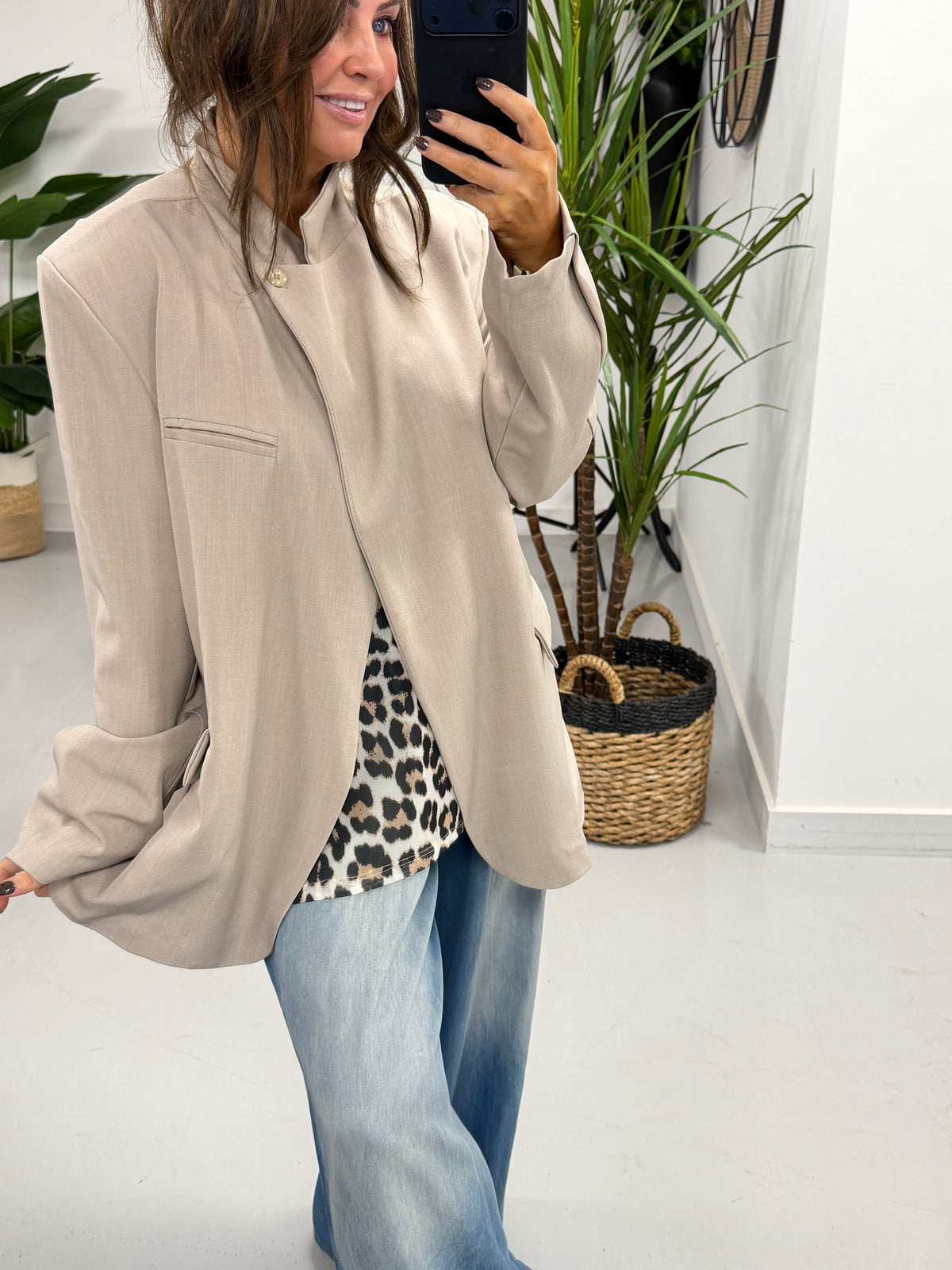 Funnel Neck Blazer - Beige