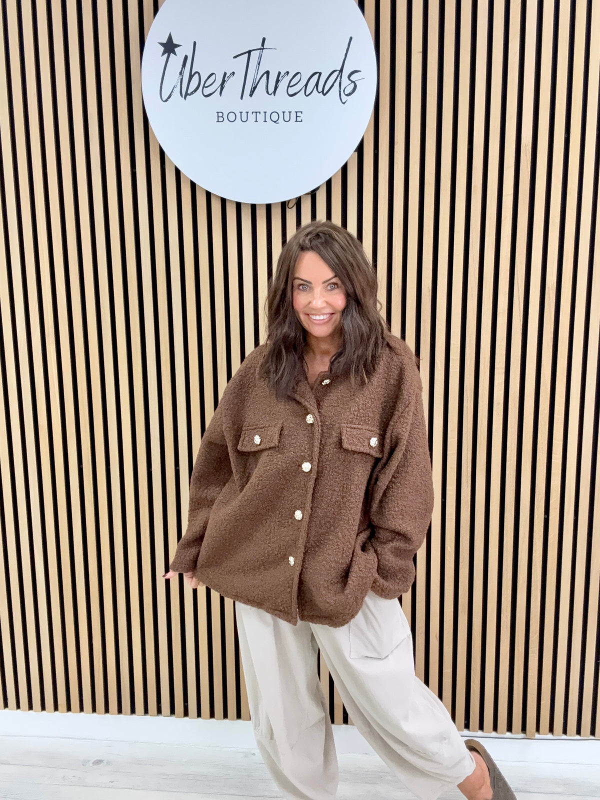 Military Boucle Jacket - Chocolate