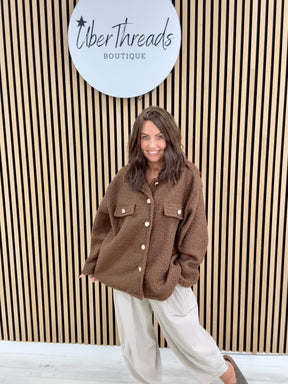 Military Boucle Jacket - Chocolate