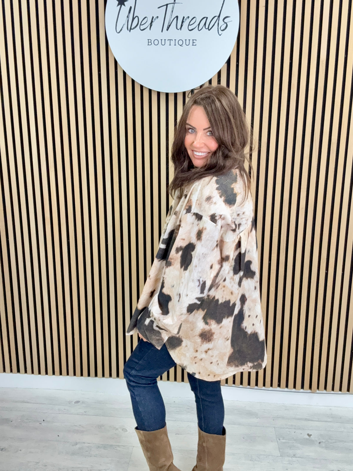 Zeta Otto Cow Print Needlecord Shirt