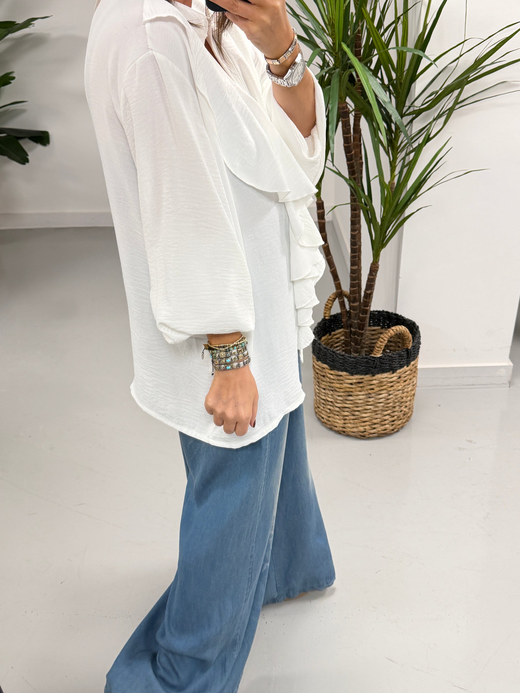 Luna Ruffle Frill Blouse - White