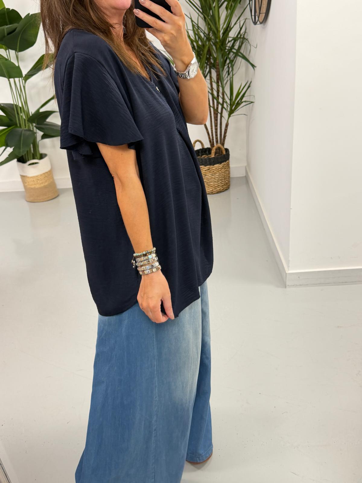 The Luna Gold Button Tunic - Navy