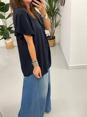 The Luna Gold Button Tunic - Navy