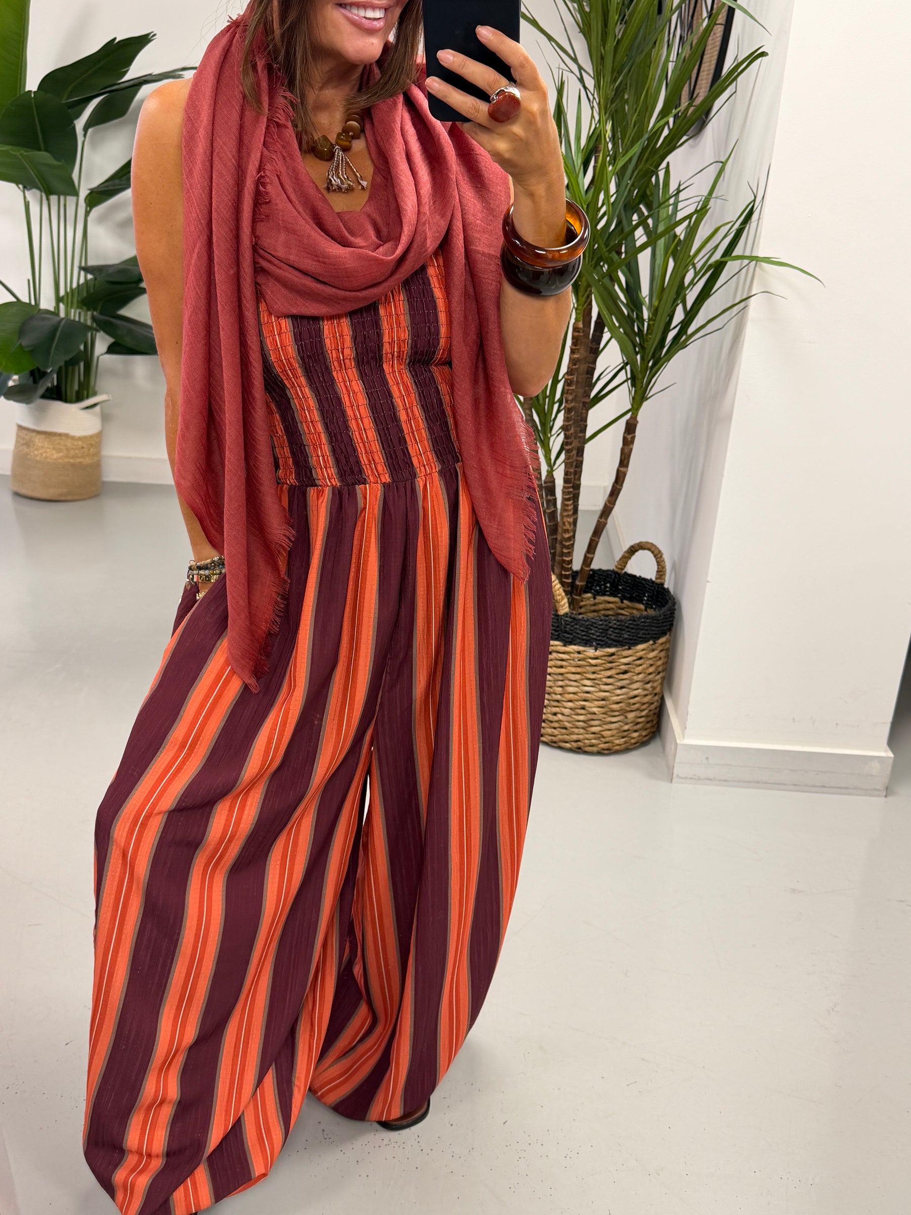 The Sienna Sunset Stripe Jumpsuit - Rust