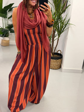 The Sienna Sunset Stripe Jumpsuit - Rust