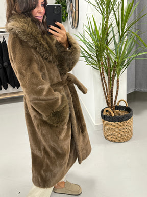 The Luxe Belted Faux Fur Wrap Coat - Chocolate