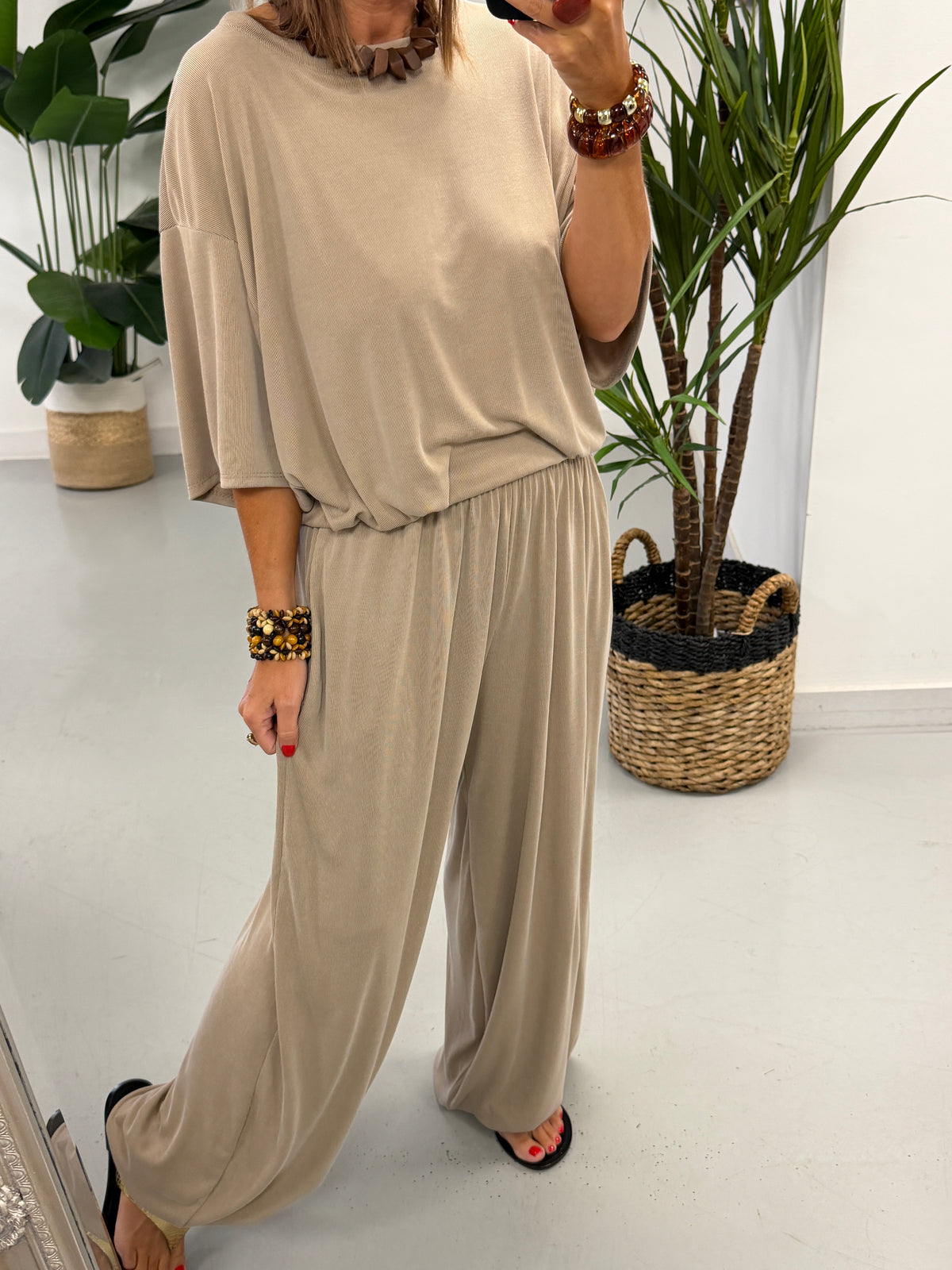 The Weekend Slouch Ribbed Co-Ord - Camel