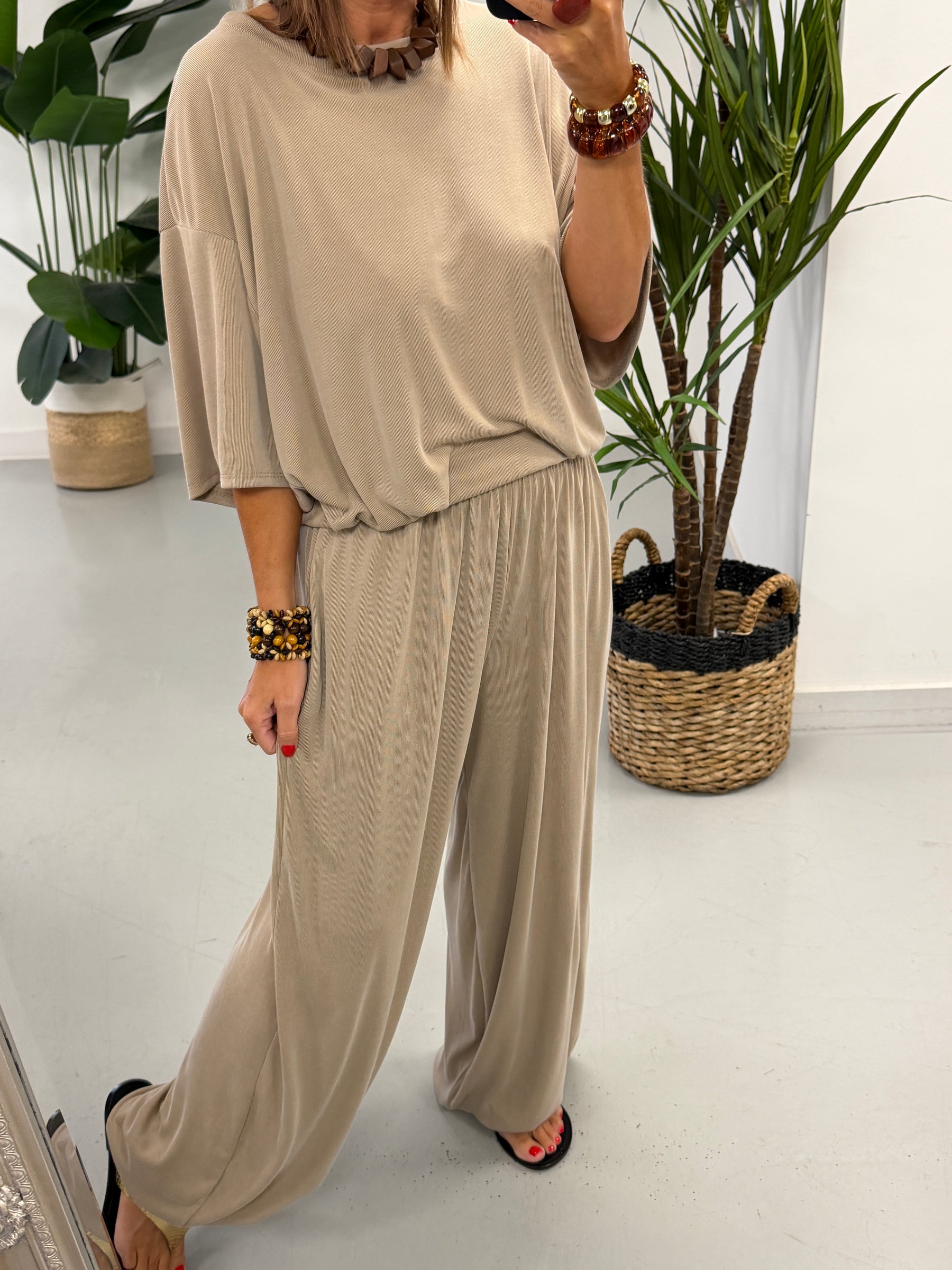 The Weekend Slouch Ribbed Co-Ord - Camel